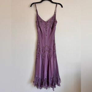 Adrianna Papell Lavender Beaded Silk midi dress
